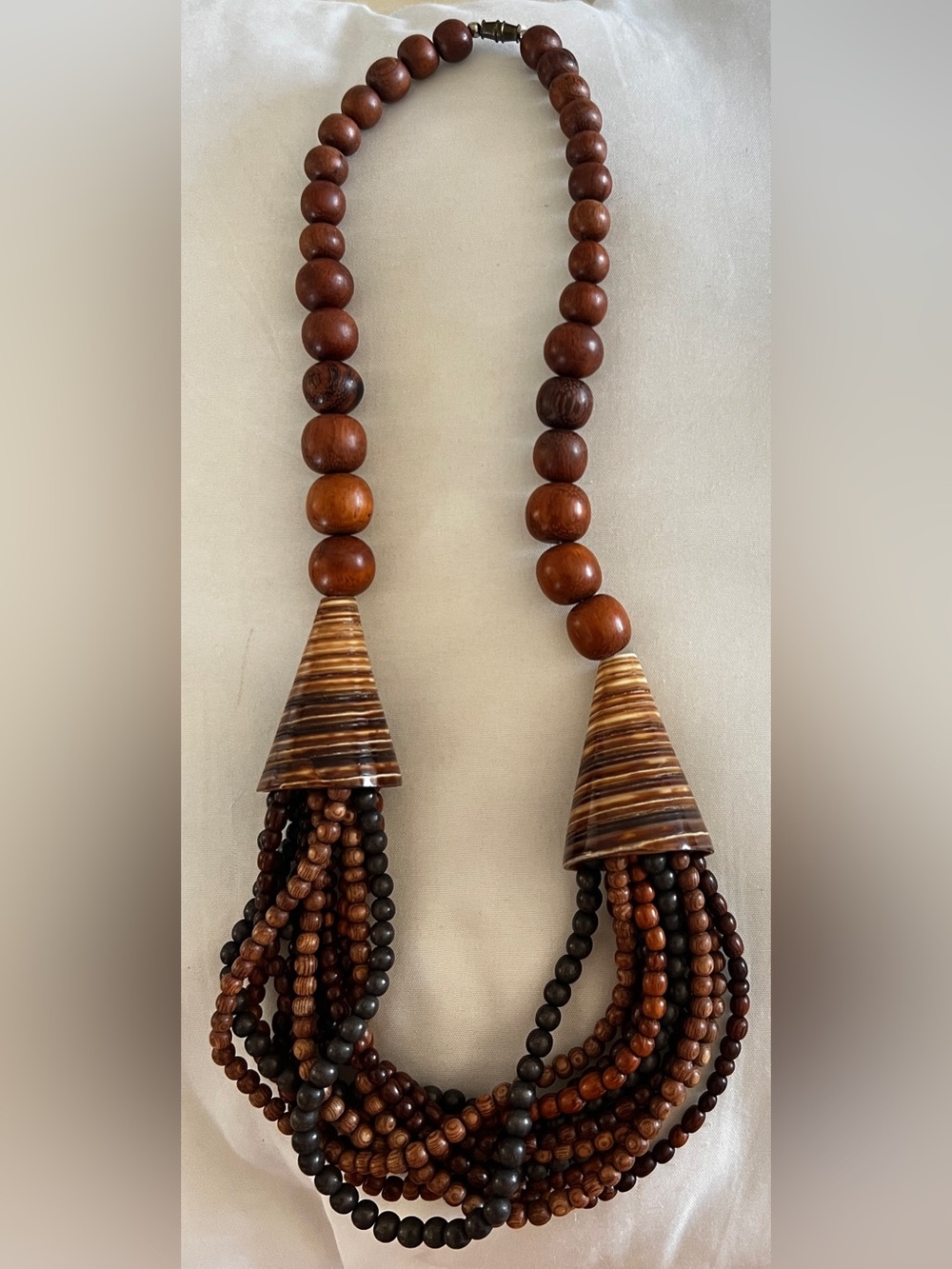 Handcrafted Brown Multi-Strand Wood Bead Necklace